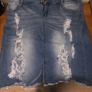 FASHION NOVA RIPPED BLUE JEAN SKIRT